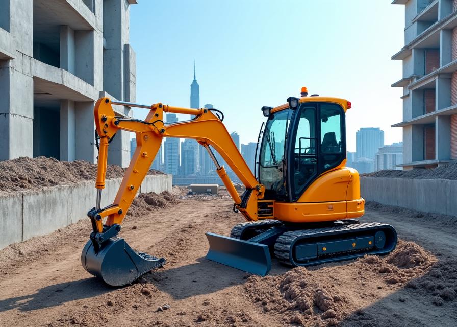 Mini-pelle électrique chantier urbain